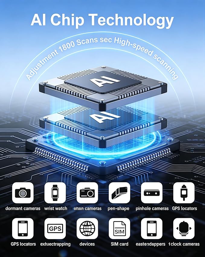 AI Hidden Camera Detectors, AI-Powered Anti Spy Device,GPS Trackers &Listening Devices,Portable Wireless Hidden Cameras Scanner for Hotels,Travel & Home,6 Sensitivity Levels & 4 Detection Modes