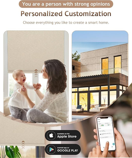 Motorized Blinds with Remote: Kincmo 100% Blackout Roller Shades Work with Apple Homekit,Alexa,Google Home, Customized Electric Blinds with App,Voice Control (100% Blackout Essential Stone)
