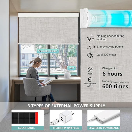 Aprilsmart Motorized Blinds with Remote,Compatible with Apple HomeKit Alexa Google Home- Voice and app Control,Motorized Roller Shades 100% Blackout Custom Size(Vigor Cream-08)