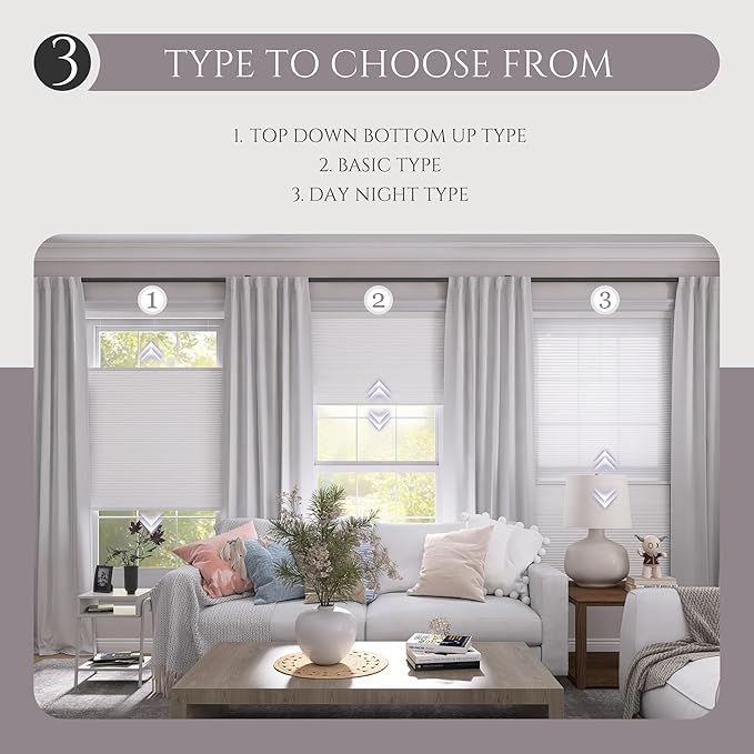 Motorized Top Down Bottom Up Cellular Shades, Smart Electric TDBU Honeycomb Blind with Remote, Blackout or Light Filtering Fabric, Automatic Cellular Shade for Home and Office Indoor Window