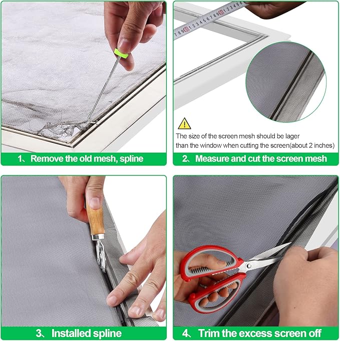 QWR Pet Proof Window Screens and Screen Door Replacement Kit, 59"x106" Durable High Hardness Vinyl Coated Polyester-Screen Repair Kit for Sliding Door,Patio and Windows.(Folded Package with Tool Kit)