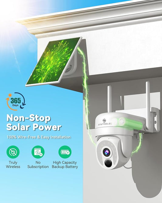 SYMYNELEC 2.4/5GHz Solar Security Camera Wireless Outdoor, 100% Wire-Free