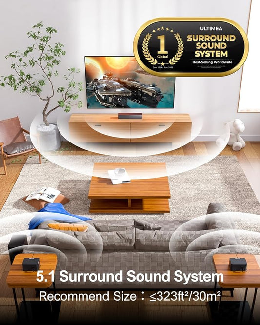 ULTIMEA 5.1 Sound Bar for Smart TV, Virtual Surround Sound System for TV, 320W Peak Power, Adjustable Surround Speakers and Subwoofer, APP Control, Home Theater Soundbar Poseidon D50(2025 New Model)