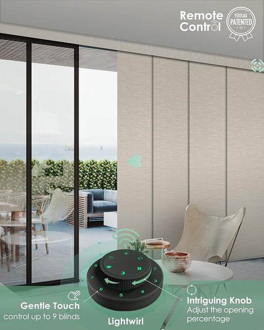 Yoolax Custom XL Smart Vertical Blinds, Motorized Sliding Door Blinds Compatible with Alexa, Fabric Blackout Rechargeable Battery Sliding Panel for Indoor Windows, Patio Doors(Jacquard Coffee)