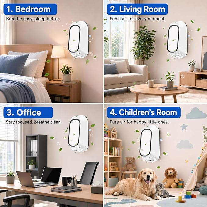6Pack Negative Ion Air Purifier Plug in,Ionic Air Ionizer for Home Bedroom Office,Mini Air Purifier for Pets Smoke Dust,Ultra Quiet <20dB Low Energy 2W, Small Mini Air Freshener