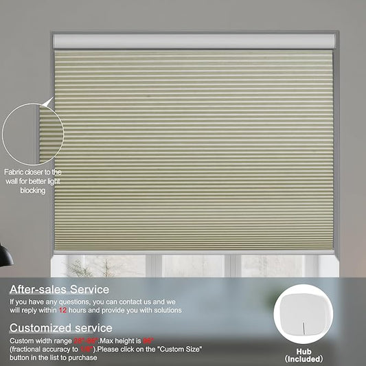 BERISSA Motorized Cellular Shades, Blackout Smart Honeycomb Blinds with Remote Control & Hub, Custom Room Darkening Automatic Cellular Window Blinds for Home Office, Living Room, Door,Beige