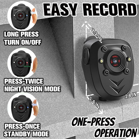 Mini Body Camera Video Recorder Built-in 128GB Card with Night Vision IR & Loop Record HD 1080P, 6 HR Battery Life Police Cam for Outdoor, Law Enforcement, Security Guard (128G With Magnetic Lanyard)