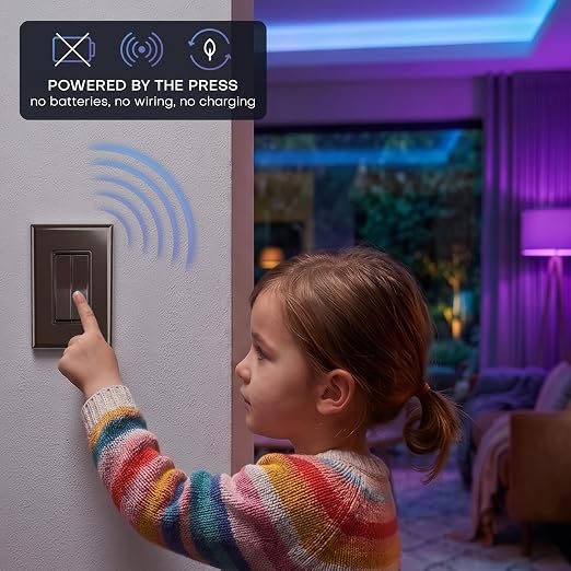 RunLessWire Click for Philips Hue Battery-Free Wireless Smart Switch Brown | Dimmable Kinetic Switch Pairs Natively to Philips Hue Bridge, 4 Programmable Buttons to Control Scenes & Areas, 100ft Range