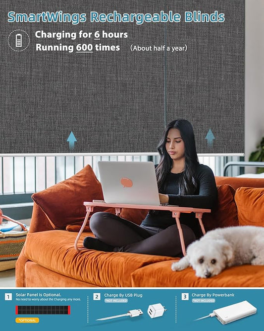 SmartWings Motorized Smart Blinds with Remote, Custom Automatic 100% Blackout Roller Shade Compatible with Alexa/Homekit/Google, Electric Smart Blinds for Indoor Windows, Bouvardia Medium Grey