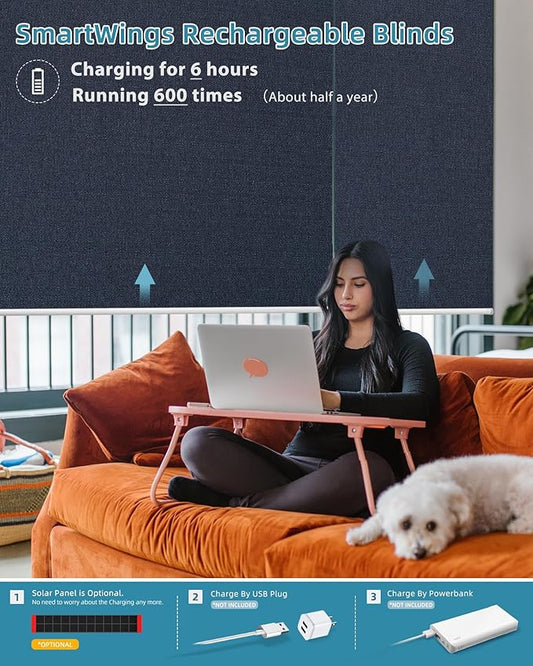 SmartWings Motorized Smart Blinds with Remote, Custom Automatic 100% Blackout Roller Shade Compatible with Alexa/Homekit/Google, Electric Smart Blinds for Indoor Windows, Eclipse Denim