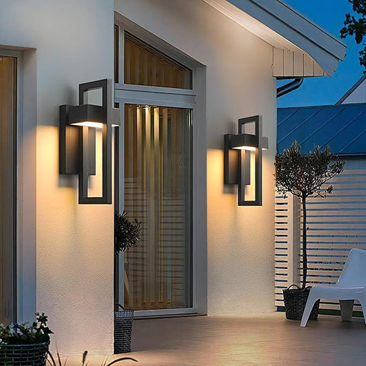Outdoor Wall Lights Modern LED Exterior Lighting Fixtures, 3000K 20W Outdoor Wall Sconce for Porch, Matte Black Outside Wall Mount Lights for Front Door House Garage Indoor 2 Packs