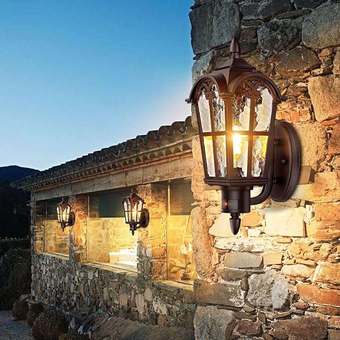 BesLowe 2-Pack 16” Large Motion Sensor Outdoor Wall Lights, Brown