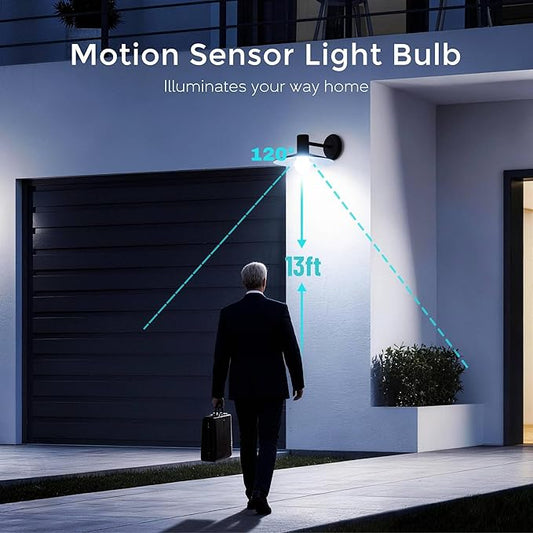 3 Pack Motion Sensor Light Bulbs, 12W(100W Equivalent) Motion Detector Light Bulb, Dusk to Dawn E26 Led Emergency Lightbulbs Indoor Outdoor for Porch Garage Hallway