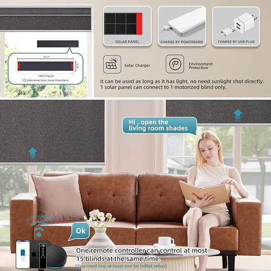 SmartWings Motorized 100% Blackout Shades Blinds, Custom Size, Cordless Window Shades with Rechargeable Battery, Work with Matter/Apple HomeKit, Alexa, Thread/Zigbee, Remote Optional, Eclipse Umber