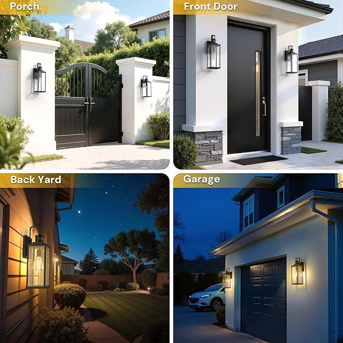 L LOHAS LED Large Size Motion Sensor Outdoor Wall Lights, 18 Inch Black Waterproof Anti-Rust Outdoor Light Fixtures Wall Mount with Clear Glass Shade for Porch, Garage, ETL Listed, 2 Pack