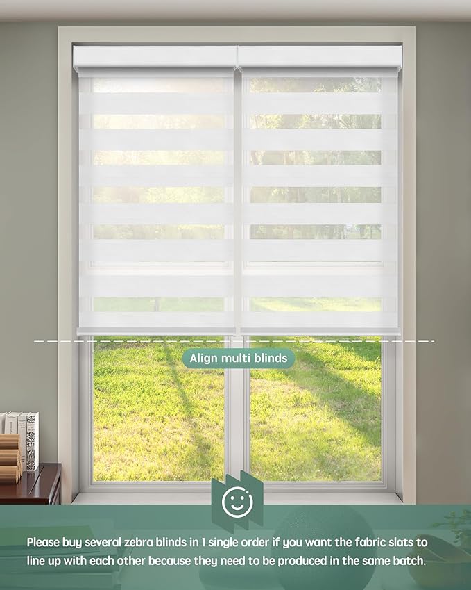 Yoolax Motorized Blinds with Remote, Motorized Zebra Blinds Compatible with Alexa, Privacy Motorized Blinds, Zebra Shades for Windows Custom Size(V-Haze Narrow White)