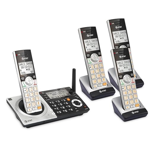 AT&T CL83407 DECT 6.0 4-Handset Cordless Phone with Dual Keypad Base, Smart Call Blocker, Caller ID Announcer, Answering Machine, Intercom & Long Range - Silver/Black