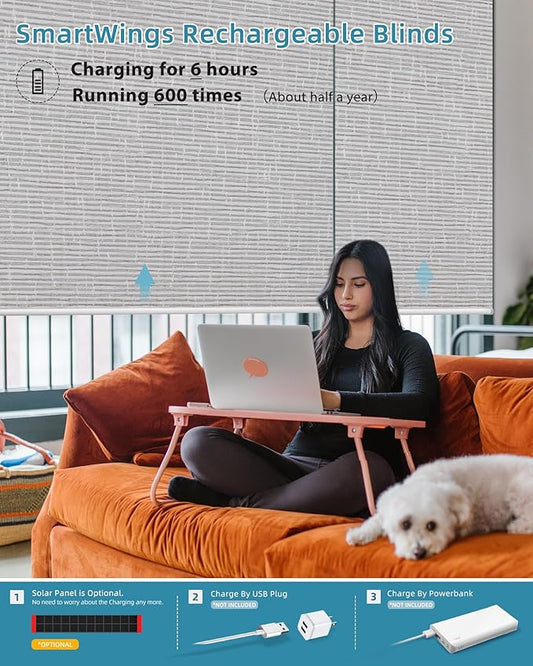 SmartWings Motorized Smart Blinds with Remote, Custom Automatic 100% Blackout Roller Shade Compatible with Alexa/Homekit/Google, Electric Smart Blinds for Indoor Windows, Safari Smoke