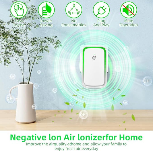 Plug In Air Ionizer - 6Pack Air Purifier with 3 LED Night Light,Negative Air Ionizer for Home Use,Mini Filterless Mobile Air Cleaner for Odor,Smoke Dust,Pets,Quiet Operation Air Freshener for Home