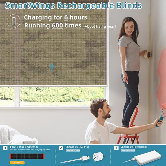 SmartWings Motorized Smart Blinds for Windows in Light Filtering, Electric Remote Roller Shades Compatible with Alexa/Google Home/Homekit, Custom Up to 110”W x 148”H, 5% Openness PVC Free Cocoa