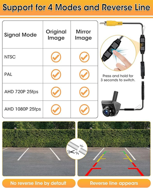 【4 Signal Modes】Backup Camera 360°+45°Rotatable Back up Camera Supports AHD 1080P/720P/NTSC/PAL Models RearView Reverse Camera for Car Truck Super Night Vision IP69K Parking Assist 170° Angle 12V-24V