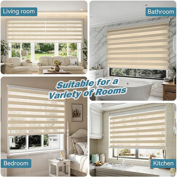Interior Window Shades, Smart Dual Layer Light Filtering Blinds Compatible with Alexa & Google Home, Customized Size Cordless Electric Window Shades, (Apricot, 55% Blackout)