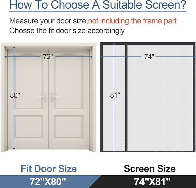 Reversible Left Right Side Opening Wide Magnetic Screen Door for Sliding & French Doors,Heavy Duty Thicker Reinforced Mesh Bug Door Screen Magnetic Closure,Screen 74" x 81",Fits Door to 72"x80"