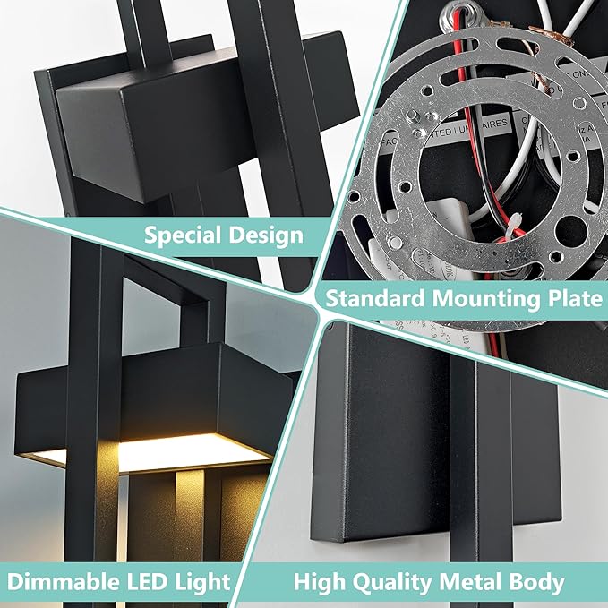Outdoor Wall Lantern 2 Packs, Dimmable Wall Lights Fixture with 5 Color Temperatures, Integrated LED Wall Sconce Lighting, Matte Black Waterproof Porch Lighting for House Garage Doorway
