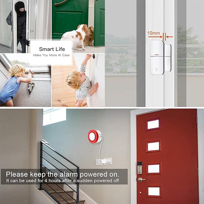 WiFi Door Alarm System: DIY Wireless Smart Home Security System Kit with APP Alerts, 9 Pieces-Kit (Alarm Siren, Door Window Sensor, Remote), Compatible with Alexa/Google, for House, Apartment