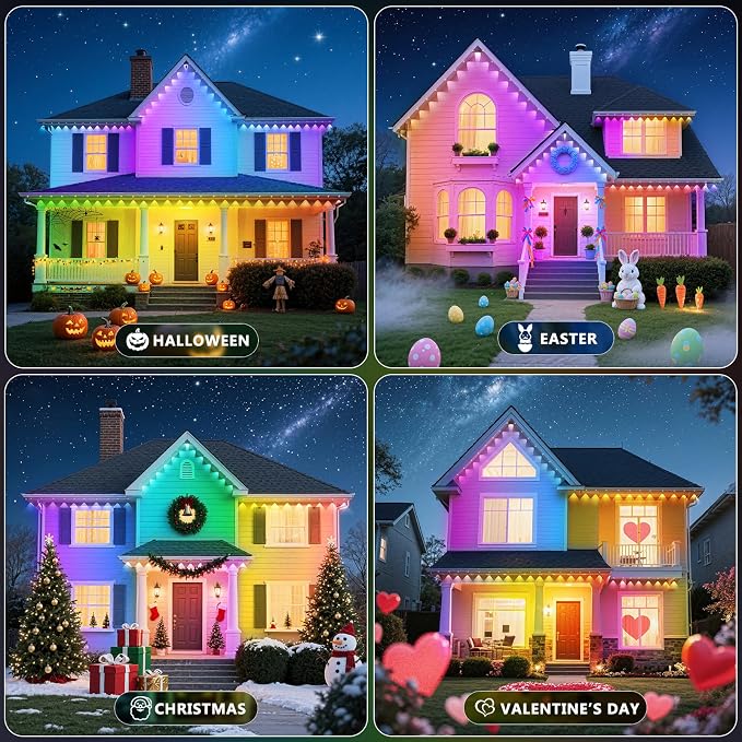 LETIANPAI 200FT Permanent Outdoor Lights,RGB Eaves Lights with App Control Remote,DIY Scene Modes IP67 Waterproof Outdoors Under Eave Lighting,Outdoor Light for Garden Decor