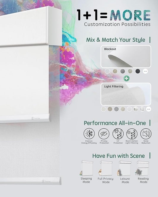 Yoolax Smart Dual Roller Shades, Motorized Blinds with Remote Smart Blinds Compatible with Alexa, Blackout & Sheer Automatic Dual Shades for Windows (Pure White & V-Haze White)