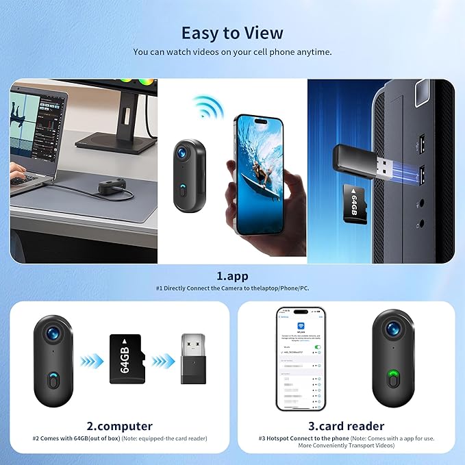 4K Action Camera, 64GB Wearable Sports Camera with Waterproof Case, Magnetic Clip, and Quick-Mount Accessories, Small Body Cam for Cycling, Diving, Travel, and Outdoor Adventures(4K-64G)