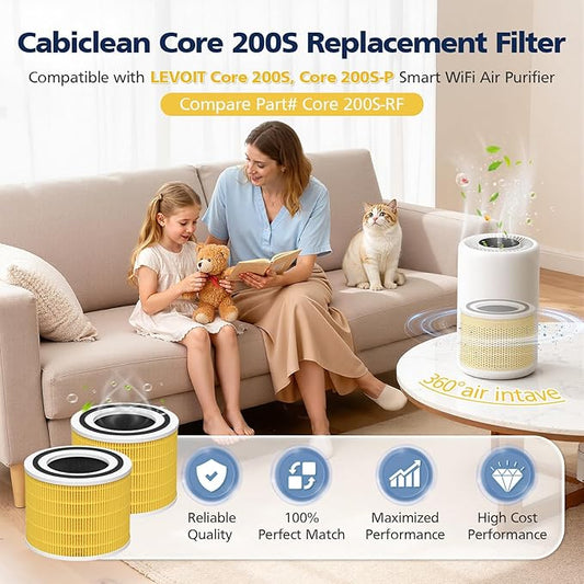 2 Pack Core 200S Replacement Filter, Compatible with LEVOIT Core 200S Core 200S-P Smart WiFi Air Purifier, Compare Part# Core 200S-RF, Core 200S-P, Yellow