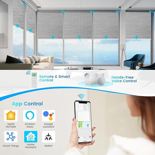 Motorized 100% Blackout Roller Shades – Custom Smart Blinds with Remote Control, Rechargeable Battery or Plug-in Motor, Tuya WiFi Optional, Home & Office Automatic Window Shades (Light Gray/CH9422)