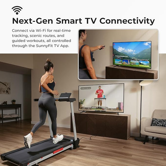 Sunny Health & Fitness Exercise Treadmills Double Deck Sizes and Incline Features with Bluetooth & SunnyFit App