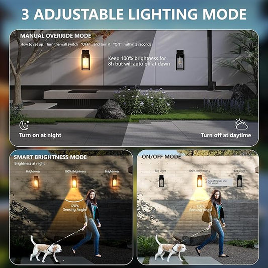 Motion Sensor Dawn to Dusk Outdoor Sensor Light Fixture Anti-Rust Exterior Wall Lighting Waterproof Outdoor Wall Lantern for Porch Patio Front Door Garage - 2 Pack