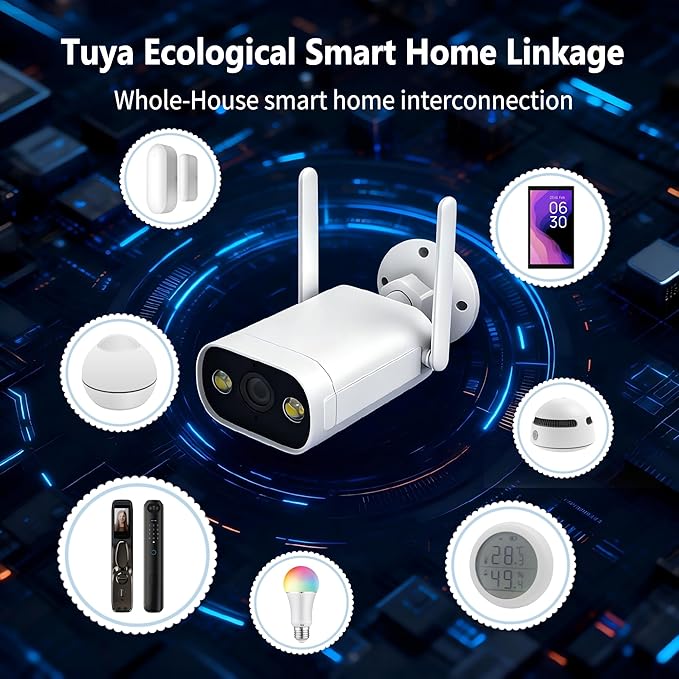 Security Camera Outdoor 2K 3MP, HD WiFi 2.4G Home Security Camera for Outside with IR & Color Night Vision, 2-Way Audio, IP66 Waterproof, Tuya/Smart Life App, Cloud & SD Card Storage (No SD Card)