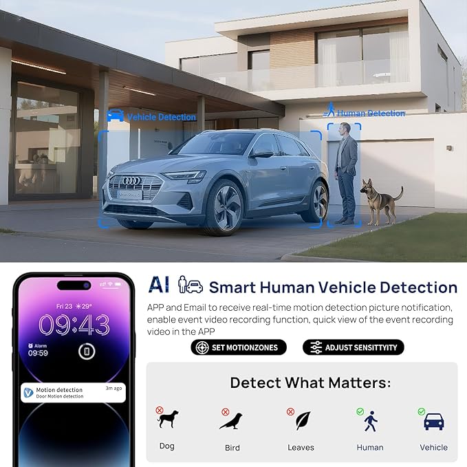 VIKYLIN 180° Dual-Lens 4K 8MP PoE IP Security Panoramic Turret Camera,Two Way Audio, AI Human Vehicle Detection Trigger Color Night Vision, SD Card (512GB),NDAA Complaint