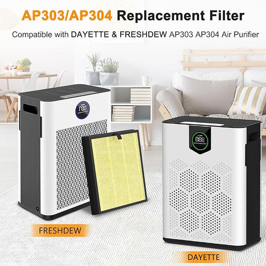 AP303 AP304 Replacement Filters, Compatible with DAYETTE & FRESHDEW Air Purifier AP303/AP304, H14 HEPA Filter with Activated Carbon, 4 Pack (Pet Filter)