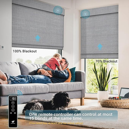 SmartWings Motorized Wood Blinds for Windows, Smart Wooven Shades Blackout/Light fitlering with Remote for Sliding Doors, Work with Matter Homekit Zigbee Alexa Z-Wave Google, Customized, Bamboo 722