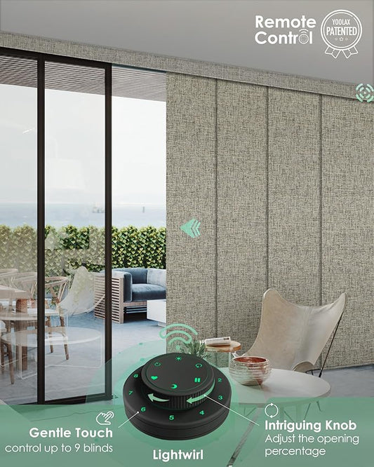 Yoolax Custom XL Smart Sliding Door Blinds, Motorized Sliding Panel Blinds Compatible with Alexa, Fabric Blackout Vertical Rechargeable Battery Shades for Glass Doors(Caramel Gold)