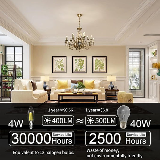 comzler 10 Pack E12 LED Bulb Dimmable 40W Equivalent, 4000K Natural Daylight LED Candelabra Bulbs, 120V Type B Light Bulbs, B11 Shape Filament Clear Light Bulb, Ceiling Fan Light Bulbs 400 LM CRI 85+