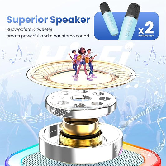 Mini Karaoke Machine for Kids Adults, 2026 TOP Birthday Gifts for Girls Boys 3,4,5,6,7,8+Year Old Toddler Toys, Portable Bluetooth Speaker with 2 Wireless Karaoke Microphones Player (Blue)