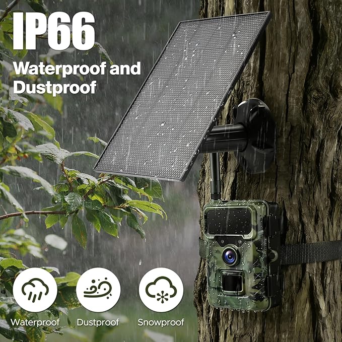 Cellular Trail Camera Solar, 4G LTE Game Cameras 64MP 2K HD Live Streaming,Night Vision Outdoor Camera,Rechargeable Wildlife Camera Deer Cams for Backyard(64GB TF Card Included