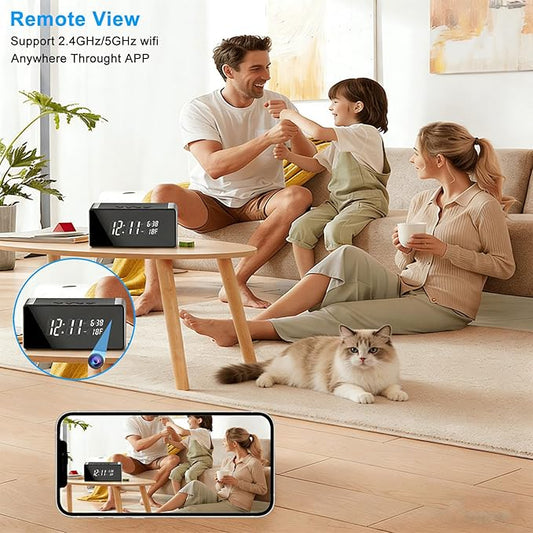 Hidden Camera Clock 4K HD WiFi, Wireless Camera with Night Vision Motion Detection, Nanny Cam for Home Security Indoor, Remote Live Stream Surveillance Camera