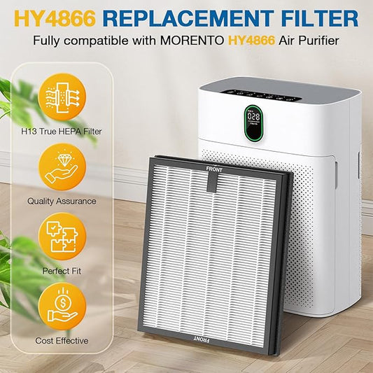 4 Pack HY4866 Replacement Filters for MORENTO/WESTHEY HY4866 Air Purifier and YIOU M1 Air Purifier, 3-in-1 H13 True HEPA Filter High-Efficiency Activated Carbon Filter, Enhanced Version