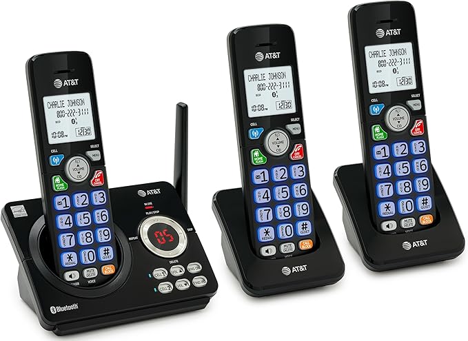AT&T DL72379 3-Handsets DECT 6.0 Cordless Landline Phone with Bluetooth Connect to Cell, Smart Call Blocker, Digital Answering System, Big Buttons, Unsurpassed Range & ECO Mode