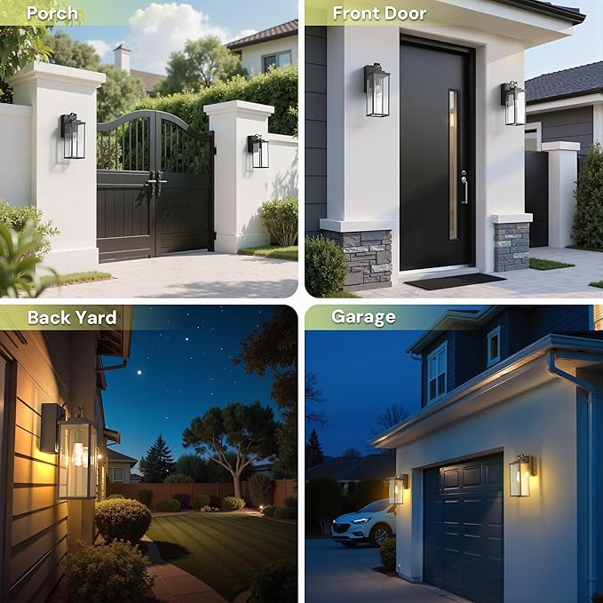 L LOHAS LED Upgraded Dusk to Dawn Outdoor Wall Lights with GFCI Outlet, 17 Inch Matte Black Waterproof Anti-Rust Outdoor Light Fixtures with Clear Glass, Exterior Light Fixtures for Porch, Garage, ETL