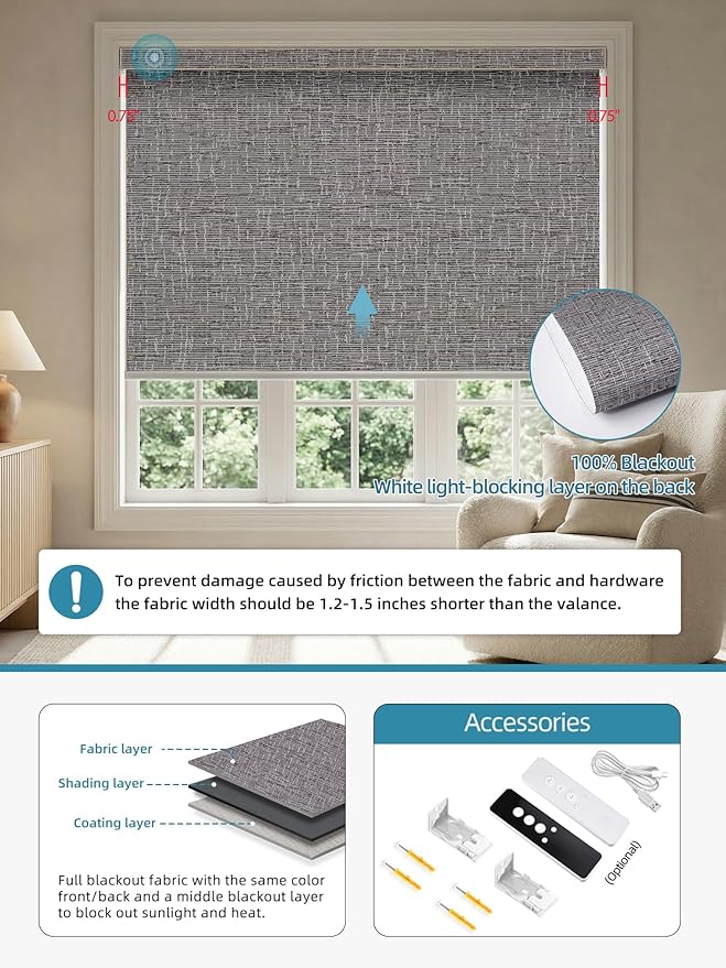 SmartWings Motorized Smart Blinds with Remote, Custom Automatic 100% Blackout Roller Shade Compatible with Alexa/Homekit/Google, Electric Smart Blinds for Indoor Windows, Safari Midnight