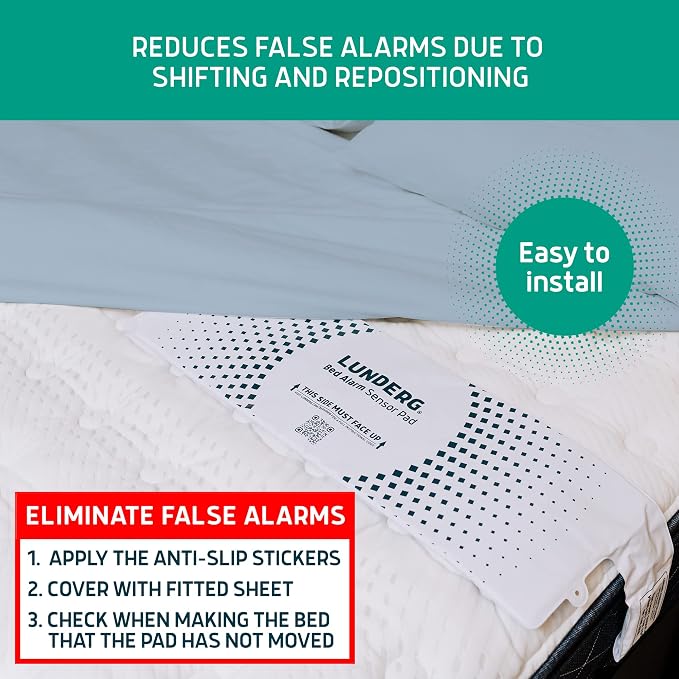 Lunderg Bed Alarm System with Call Button, Wireless Bed Sensor Pad (10" x 30") & Pager - Bed Alarms and Fall Prevention for Elderly